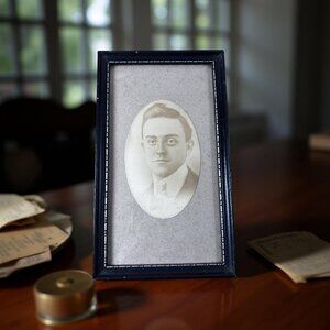 Instant Ancestor – Antique Oval Gentleman Portrait in Navy Frame